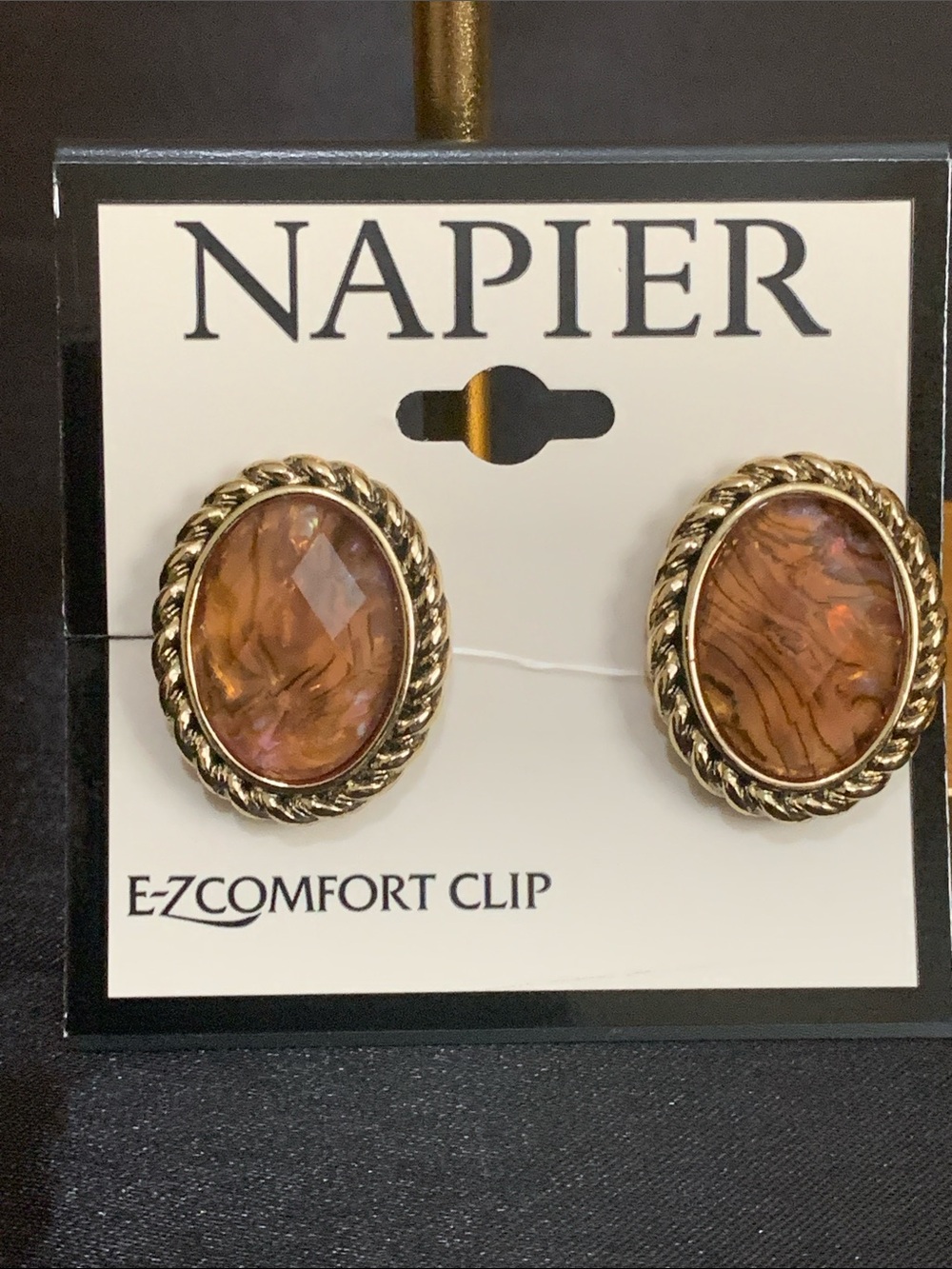 NWT Napier gold tone orange stone clip on earrings
